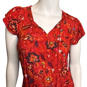 NWT OLD NAVY Women’s XS Boho Top Rust Navy Blue Flutter Sleeve Tassel Ties